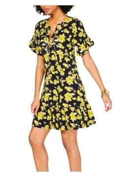 Michael Kors Floral Dress w/Lace-Up Chain